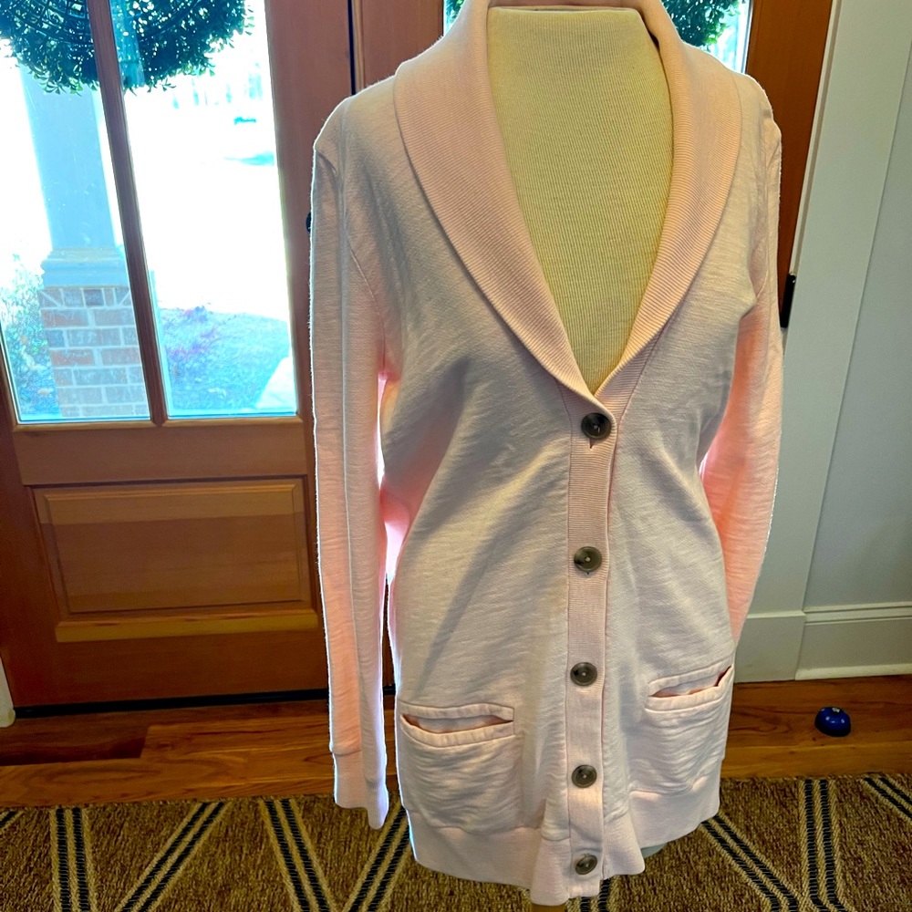 J crew pink heather terry cloth cardigan